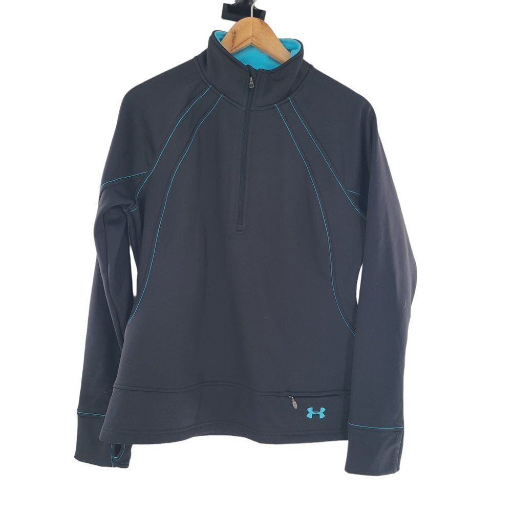 Under Armour 1/4 Zip Pullover Athletic black teal Size Large L Semi-Fitted